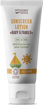 Woodenspoon Opalovací tělové mléko Baby & Family SPF 30, 100 ml