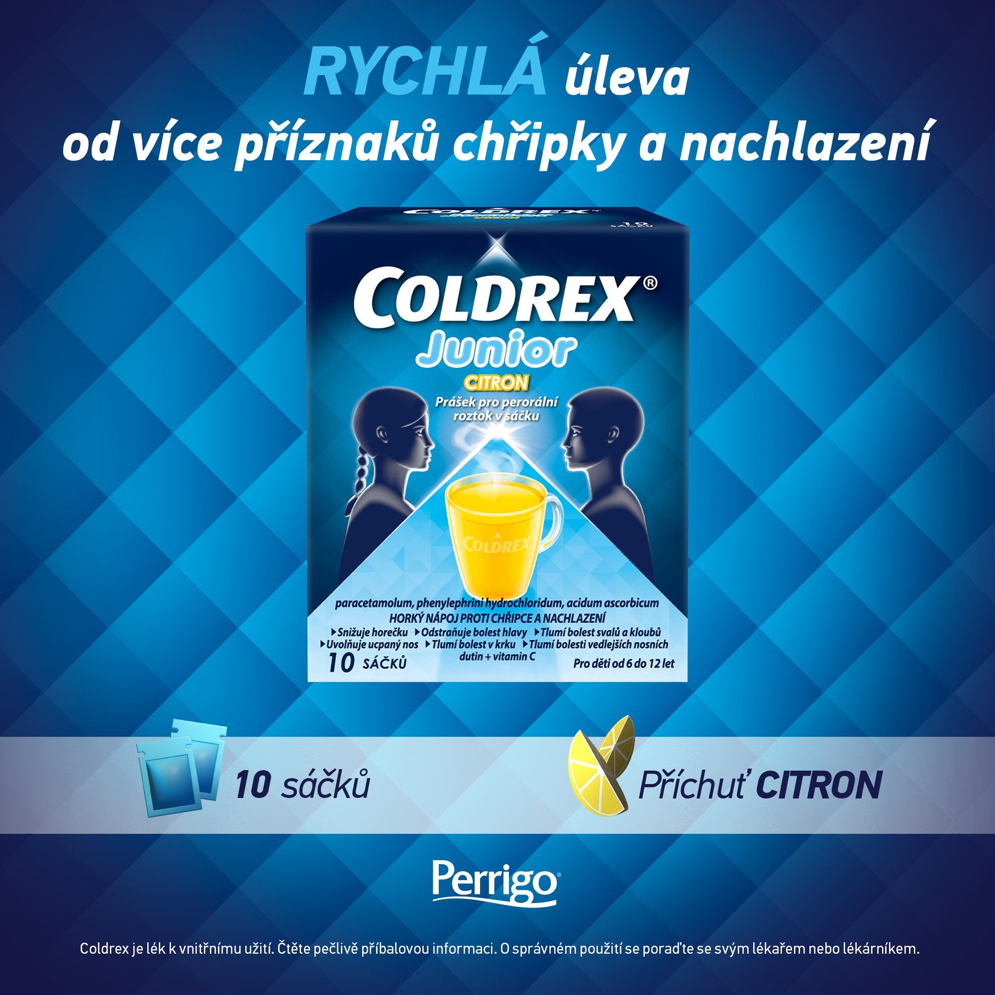 Coldrex Junior Horký nápoj Citron sáčky 10 ks