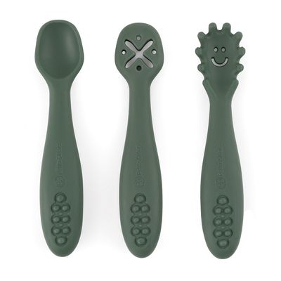 Petite&Mars Set silikonových tréninkových lžiček Take&Match Misty Green 6m+ 3 ks