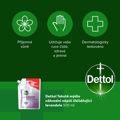 Dettol Tekuté mýdlo Náhradní náplň Uklidňující levandule 500 ml