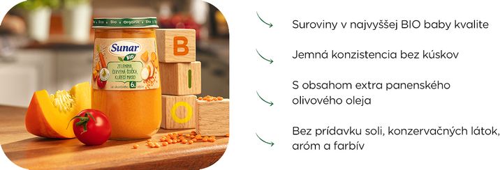 Sunar BIO příkrm brambory, hrášek, mořská štika, olivový olej 6m+, 190 g