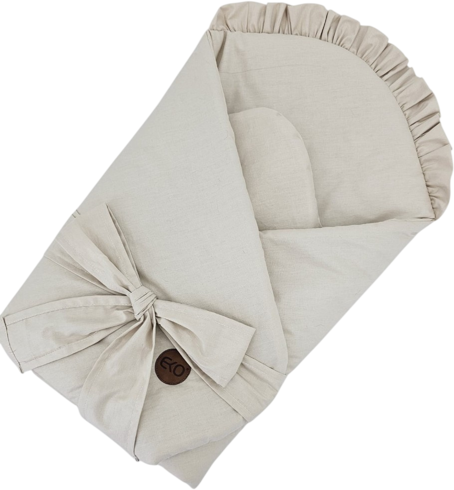 Eko Zavinovačka bavlněná s kokosovou vyjímatelnou vložkou, mašlí a volánkem Light Beige 75 cm