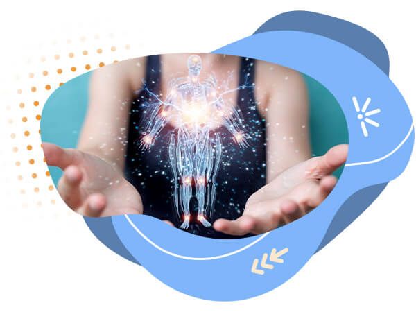 Žena, která drží hologram lidského těla