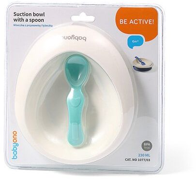 BabyOno Miska s přísavkou a lžičkou modrá 6m+ 230 ml