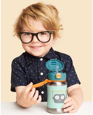 Skip Hop Spark Style Láhev s brčkem na vodu nerez Robot 12m+ 350 ml