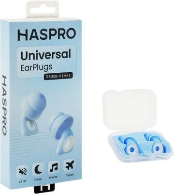 Haspro Universal Blue, 1 pár opakovaně použitelných silikonových špuntů do uší, modré