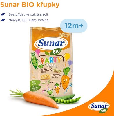 Sunar BIO Party mix, hráškové a mrkvové dětské křupky 45 g