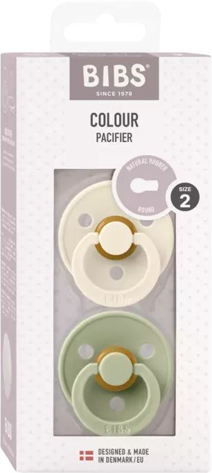 BIBS Colour dudlíky z přírodního kaučuku - velikost 2 Sage / Ivory 2 ks