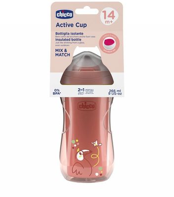 Chicco Hrneček Active s tvrdým náustkem pink, 14m+ 266 ml