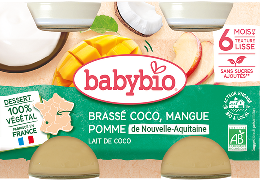Babybio svačinka z kokosového mléka s mangem a jablkem 2 x 130 g