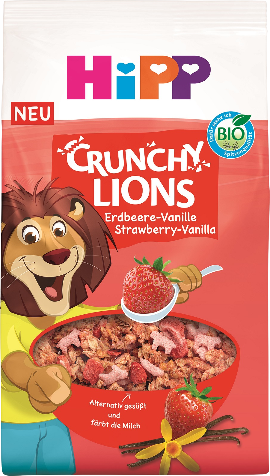 HiPP BIO křupavé Lion müsli Jahoda-Vanilka, od 3 let 300 g