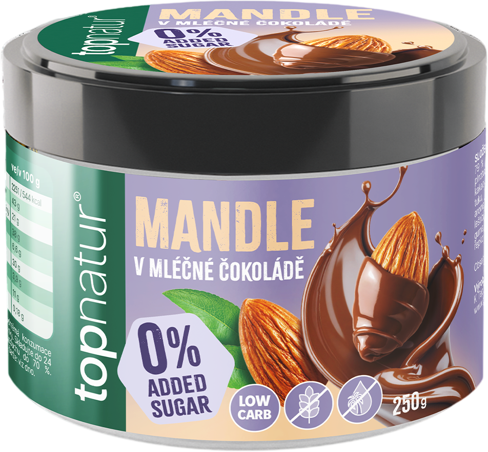 Topnatur No Added Sugar Mandle v mléčné čokoládě 250 g