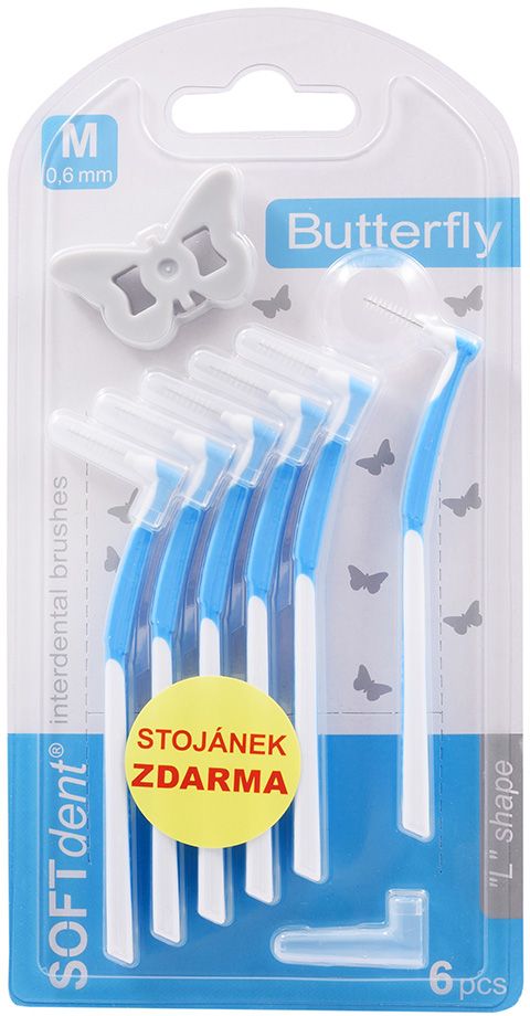 SOFTdent Butterfly Mezizubní kartáček zahnutý M 6 ks