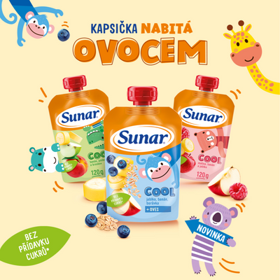 Sunar Cool ovocná kapsička banán, meruňka, jogurt 12m+ 110 g