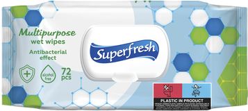 SuperFresh vlhčené ubrousky antibakteriální s klipem 72 ks