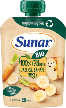 Sunar BIO ovocná kapsička jablko, banán, mrkev 4m+ 100 g
