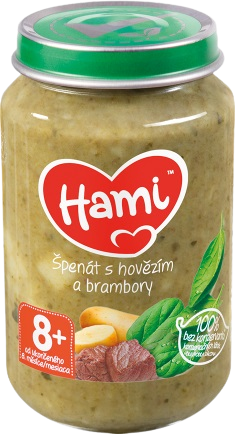 Hami masozeleninový příkrm Špenát s hovězím a brambory, 8+ 200 g