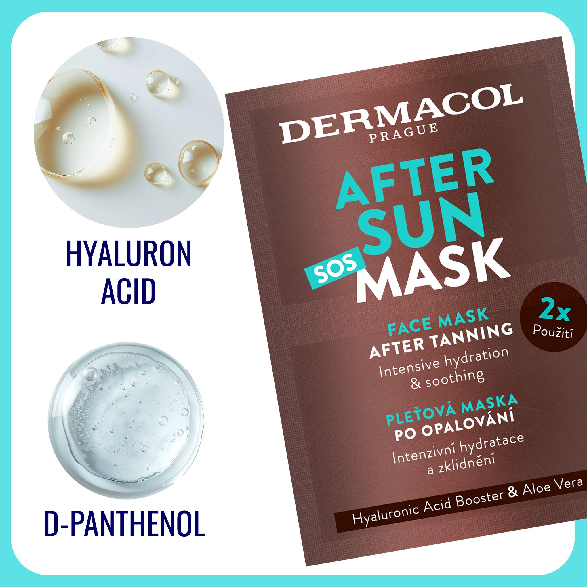 Dermacol AFTER SUN Pleťová maska po opalování 2 x 8 ml