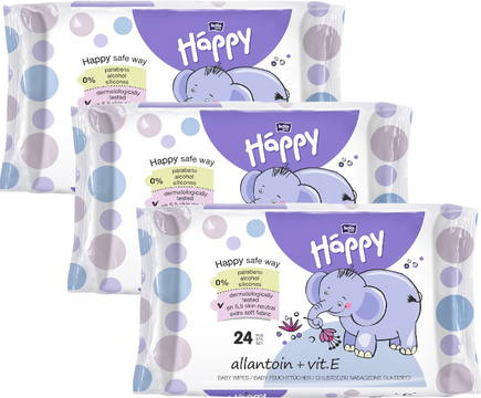 Bella Happy Čistící vlhčené ubrousky s alantoinem a vitaminem E 3 x 24 ks