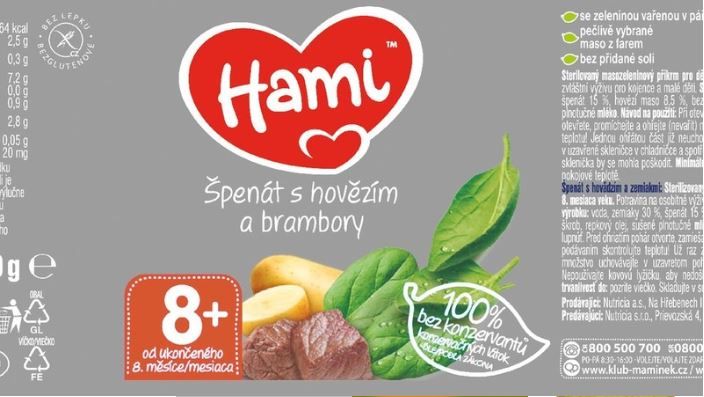 Hami masozeleninový příkrm Špenát s hovězím a brambory, 8+ 200 g