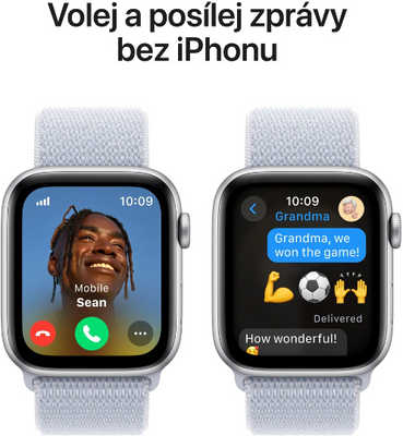 Apple Watch SE (2024) Cellular 44mm Stříbrný hliník s oblačně modrým provlékacím řemínkem