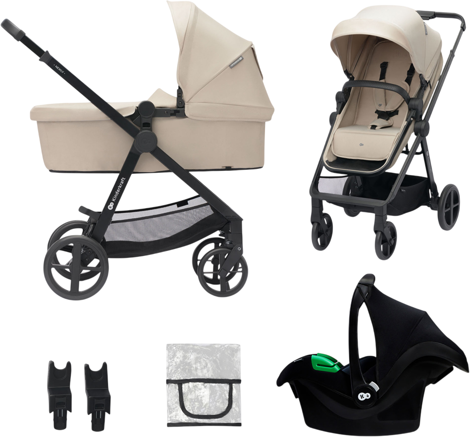 Kinderkraft Kočárek kombinovaný 3v1 Newly Sand beige + Mink PRO