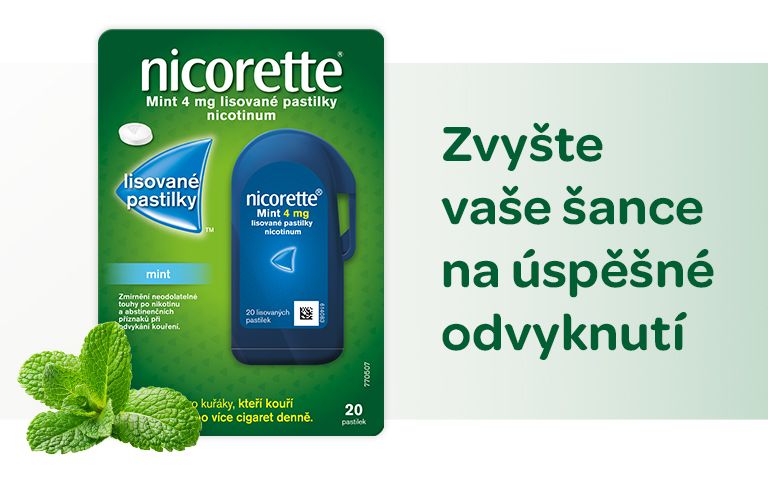Nicorette, Mint 4 mg lisované pastilky, 20ks, zmírnění chuti na cigaretu