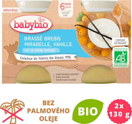 Babybio Brassé z ovčího mléka mirabelky vanilka 2 x 130 g