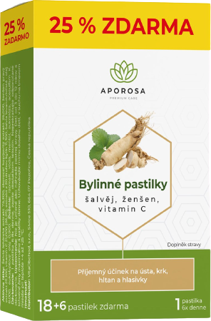 Aporosa Bylinné pastilky šalvěj, ženšen, vitamin C 24 pastilek