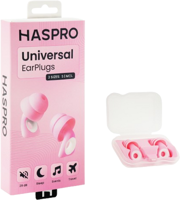 Haspro Universal Pink, 1 pár opakovaně použitelných silikonových špuntů do uší, růžové