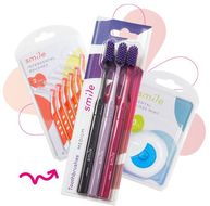Smile sada péče o zuby - zubní kartáček medium 3ks, mezizubní kartáčky 0,5mm 6ks a dentální nit máta 50m