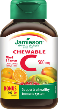 Jamieson Vitamín C 500 mg tablety na cucání mix tří ovocných příchutí 120 ks