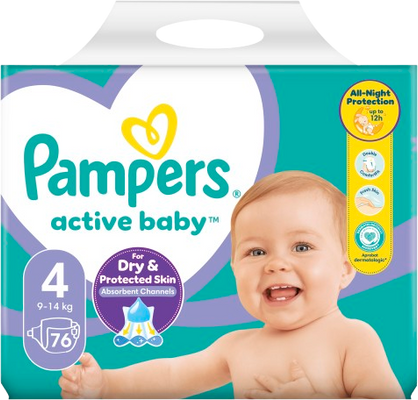 Pampers Active Baby plenky vel. 4, 9-14 kg, 76 ks