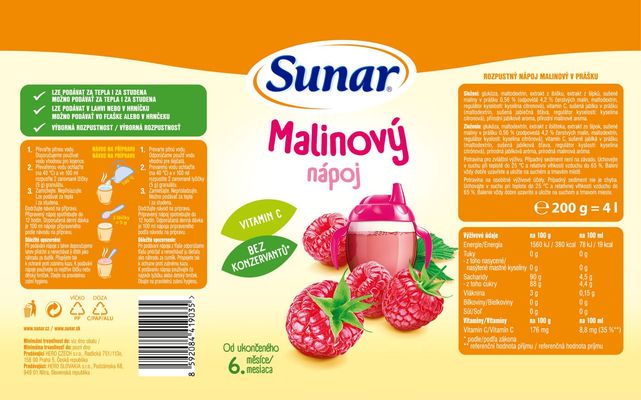 Sunar rozpustný nápoj malinový 200 g
