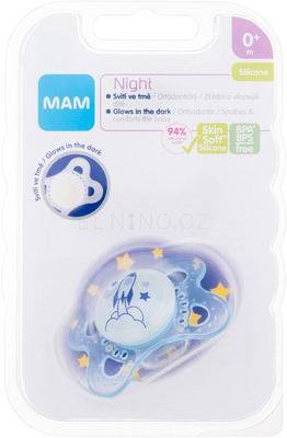 MAM Dudlík Night 0m+, modrý/raketa