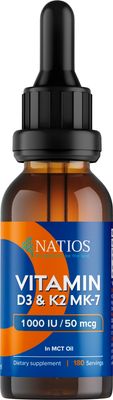 Natios Vegan Vitamin D3 & K2 (MK-7), 1000 IU & 50 mcg, Kapky v MCT oleji 30 ml