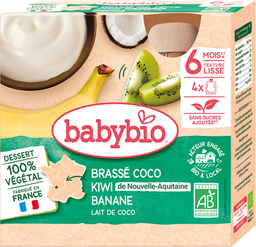 Babybio svačinka s kokosovým mlékem - kiwi a banán 4 x 85 g
