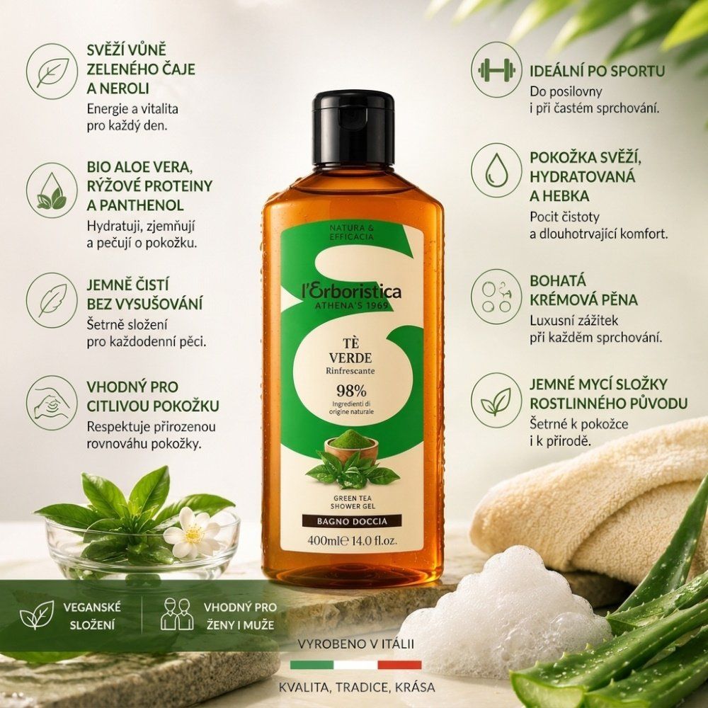 Erboristica Přírodní sprchový gel Zelený čaj – Energie a svěžest 400 ml