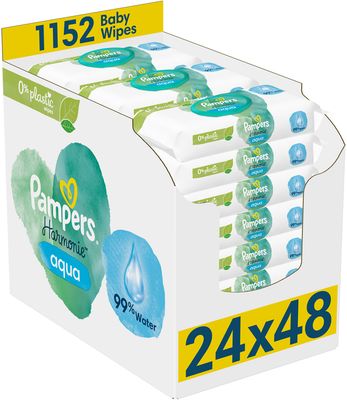 Pampers Harmonie Aqua Plastic Free nedves törlőkendők 24 x 48 db