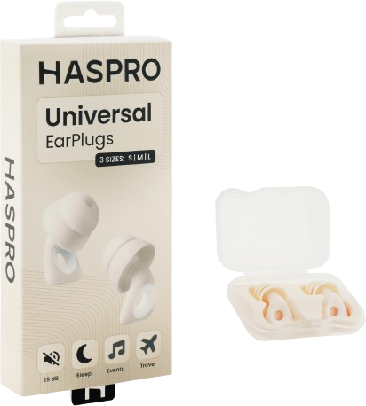 Haspro Universal Sand, 1 pár opakovaně použitelných silikonových špuntů do uší, béžové