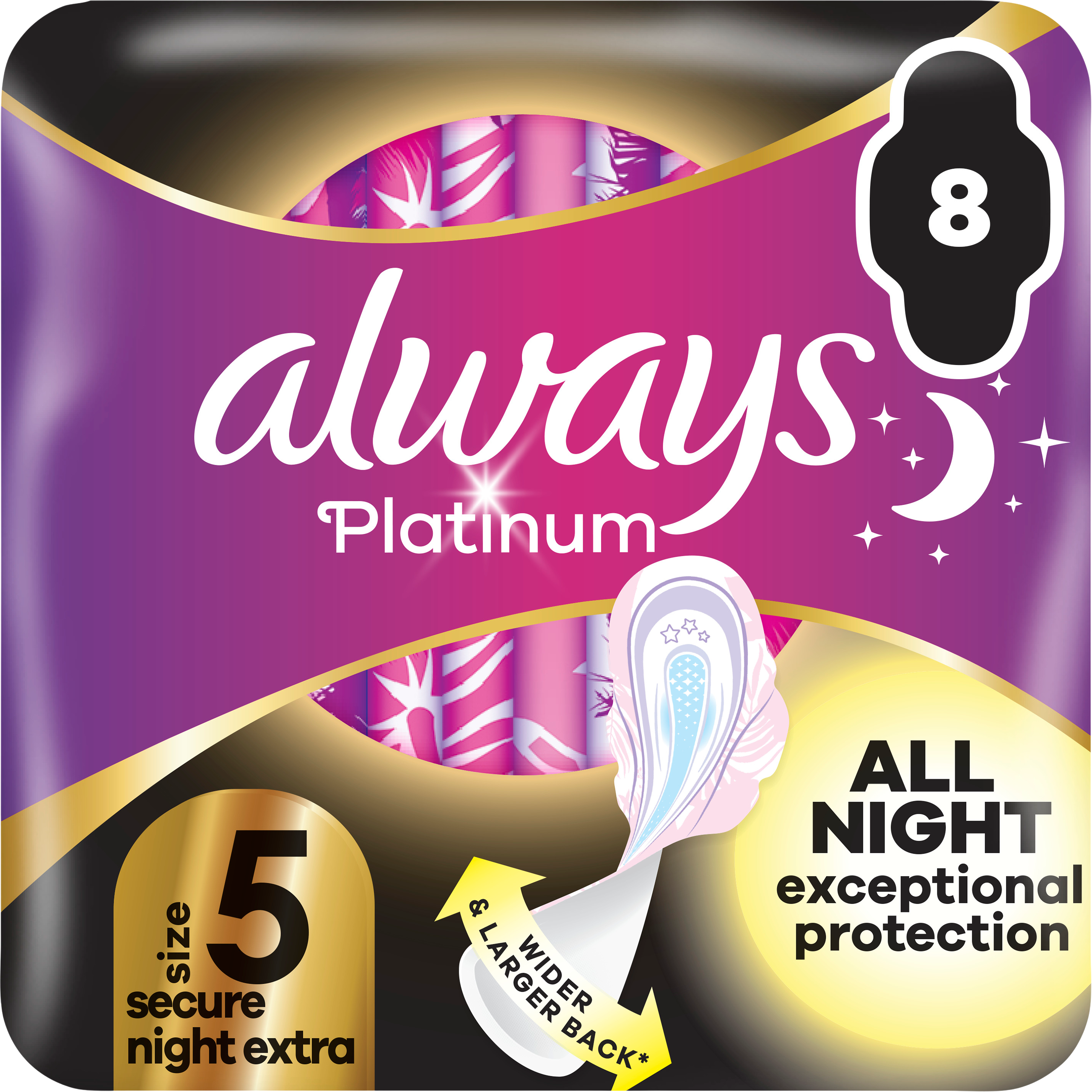 Always Platinum Secure Night Extra (velikost 5), vložky s křidélky 8 ks