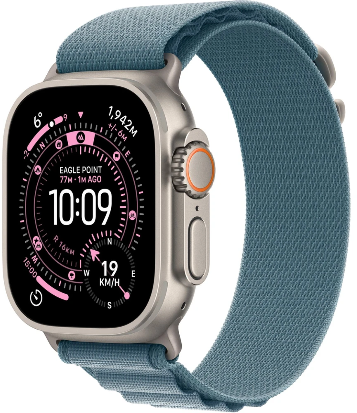 Apple Watch Ultra 3 GPS + Cellular 49mm přírodní titan - světle modrý alpský tah - M