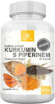 Allnature Kurkumin s piperinem bylinný extrakt 60 kapslí