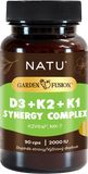 Natu Garden Fusion, Vitamin D3+K2+K1 Synergy Complex 2000 IU, 90 kapslí