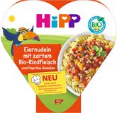 HiPP BIO příkrm Vaječné nudle se zeleninou a paprikou a jemným hovězím masem 250 g